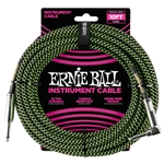 ERNIE BALL Braided Instrument Cable, 10 ft., STR/ANG, Black-Green