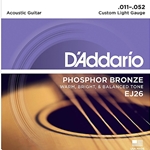 D'ADDARIO D'Addario EJ26 Phosphor Bronze Acoustic Guitar Strings, Custom Light, 11-52
