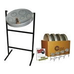 Panyard Jumbie Jam Steel Drum Educators 4-Pack - Tube Floor Stands - Silver Pans