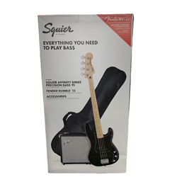 Squier Affinity Series™ Precision Bass® PJ Pack, Maple Fingerboard, Black, Gig Bag, Rumble 15 - 120V