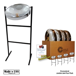 Panyard Jumbie Jam Steel Drum Educators 4-Pack - Tube Floor Stands - Chrome Pans