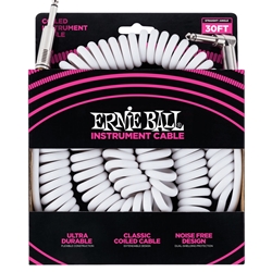 ERNIE BALL Coiled Instrument Cable STR/ANG, 30 ft, White