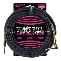 ERNIE BALL, Braided Instrument Cable, 25 ft. STR/ANG., Black