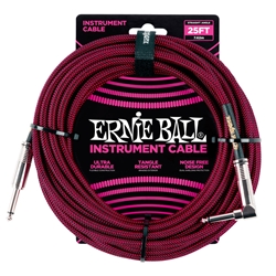 ERNIE BALL, Braided Instrument Cable, 25 ft. STR/ANG., Black/Red