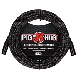 PIG HOG Woven Microphone Cable, 30 ft XLR, Black & White