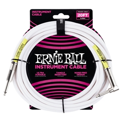 ERNIE BALL Classic Instrument Cable, 20ft., STR/ANG, White