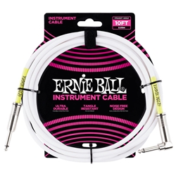 ERNIE BALL Classic Instrument Cable, 10 ft., STR/ANG, White