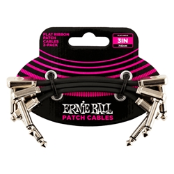 ERNIE BALL Flat Ribbon Patch Cable, 3 in., Black, 3-Pack